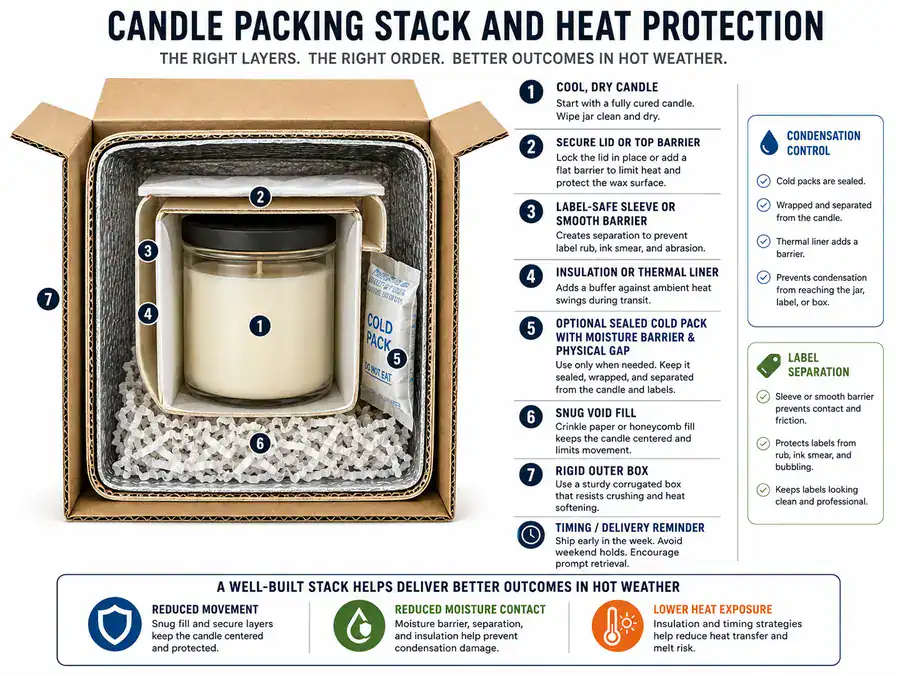 candle packing stack and heat protection