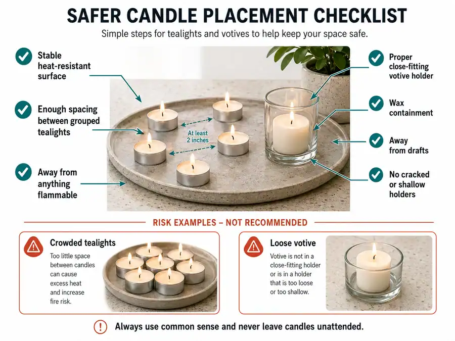 Tealight and votive safety placement