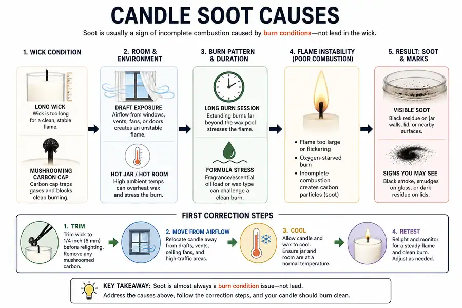 candle soot causes and flame condition checks