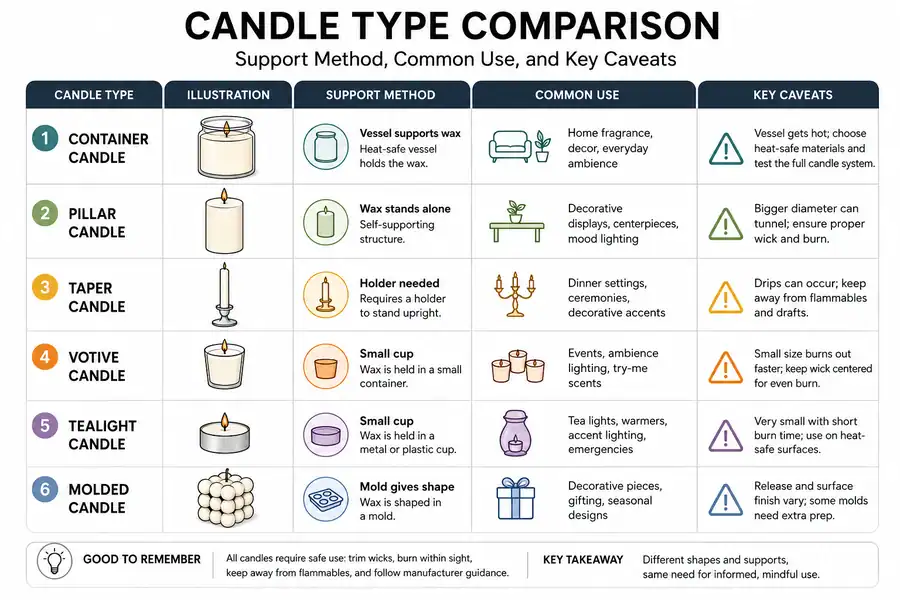 Candle type comparison and support methods