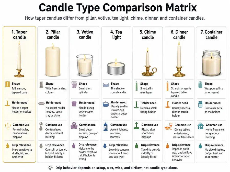 candle type comparison and holder needs