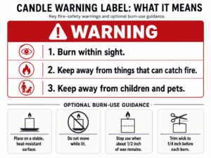 Candle warning text and fire safety basics