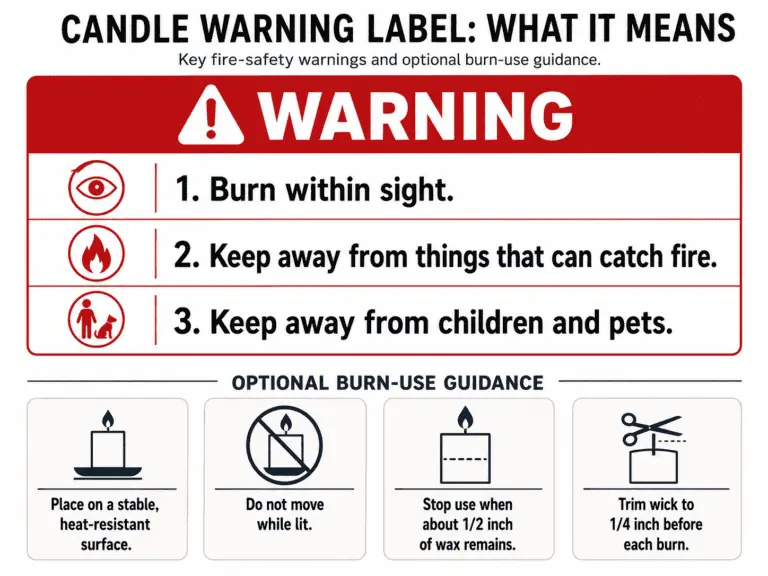 Candle warning text and fire safety basics