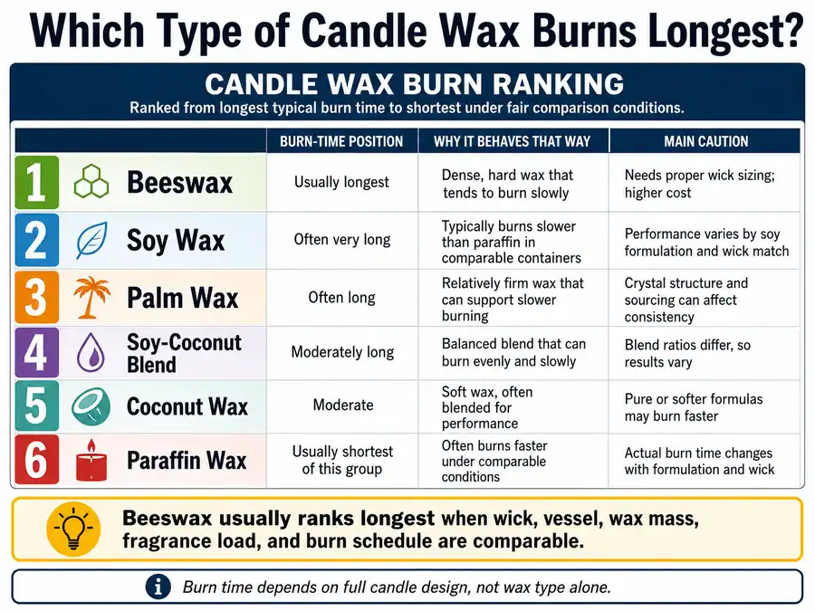 candle wax burn ranking and wax type comparison