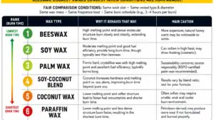 candle wax burn ranking and wax type comparison