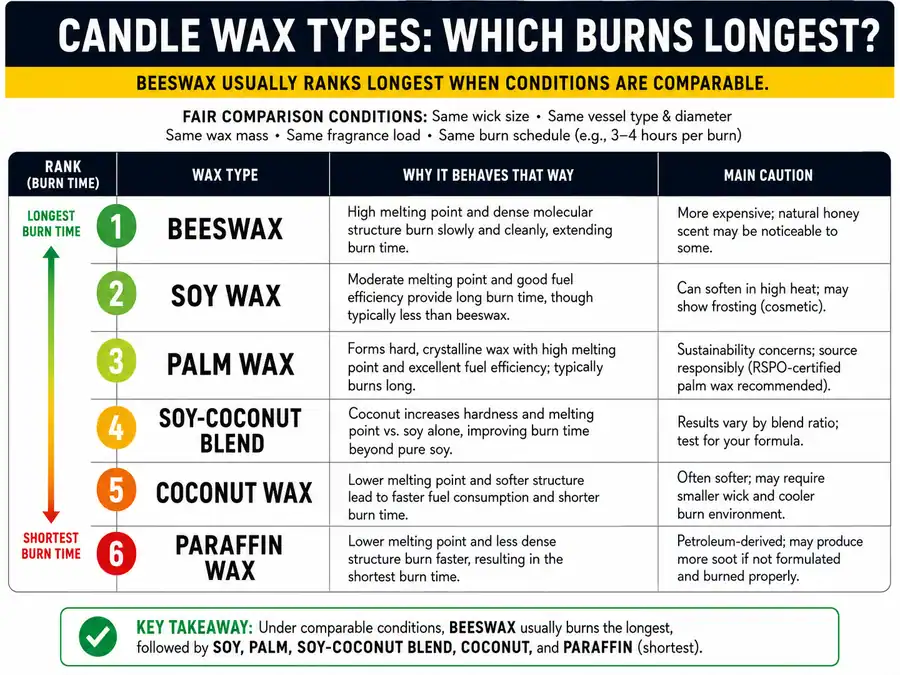 candle wax burn ranking and wax type comparison