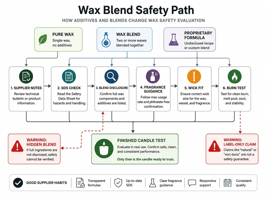 Candle wax system and burn test safety
