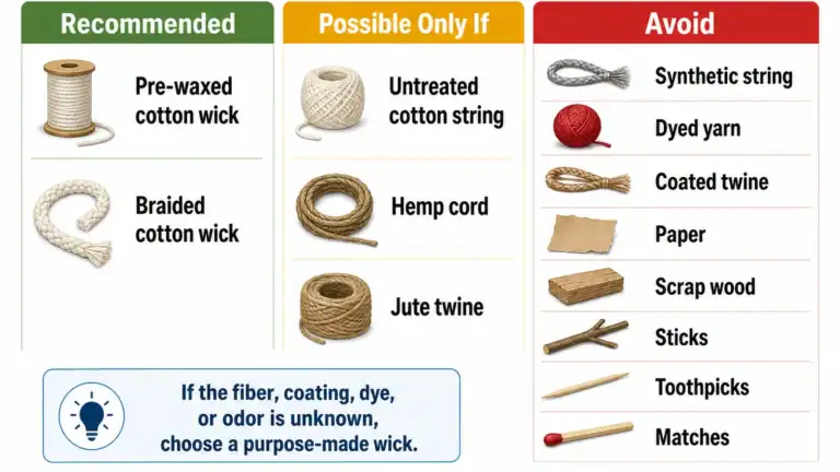 recommended and avoid candle wick materials