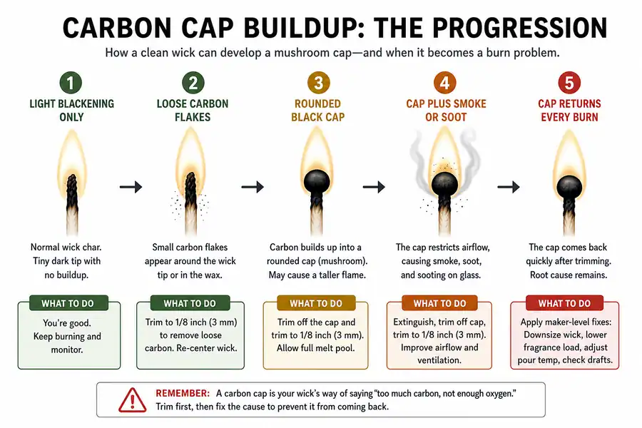 carbon cap and wick buildup