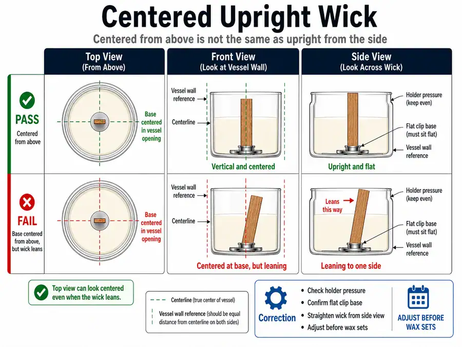 centered wick and upright alignment