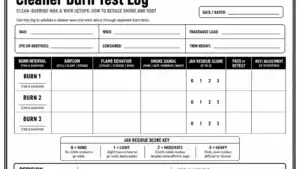 cleaner burn test log and residue score