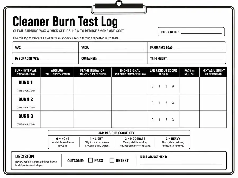 cleaner burn test log and residue score