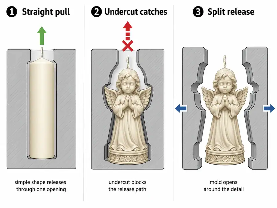 complex candle shape and split mold release