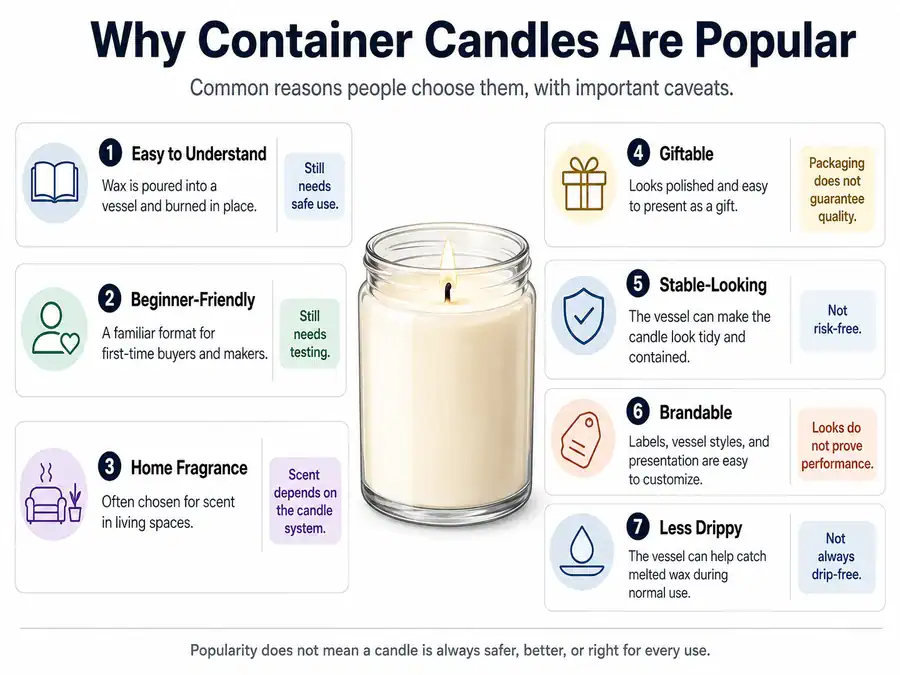Container candle popularity reasons and caveats