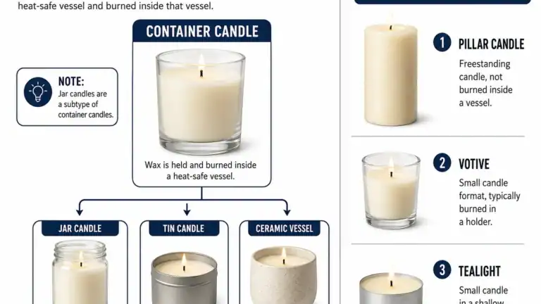 Container candle types and vessel formats