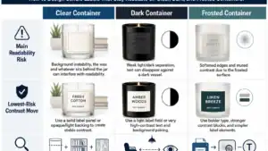 Candle label contrast and container finishes