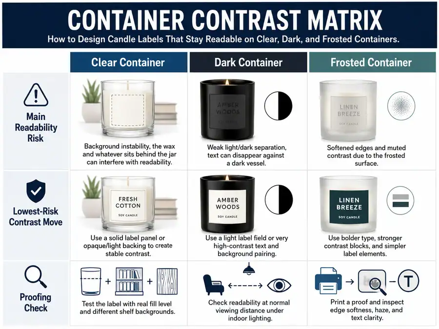 Candle label contrast and container finishes