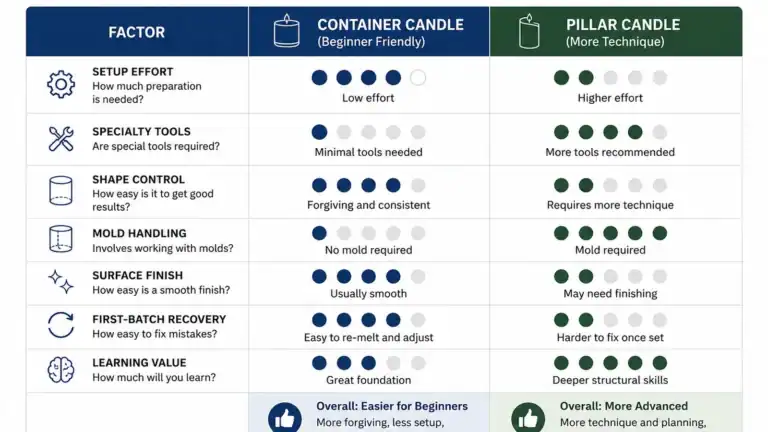 container candle vessel and pillar candle structure