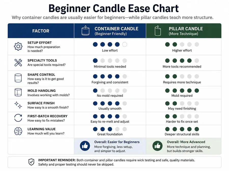 container candle vessel and pillar candle structure