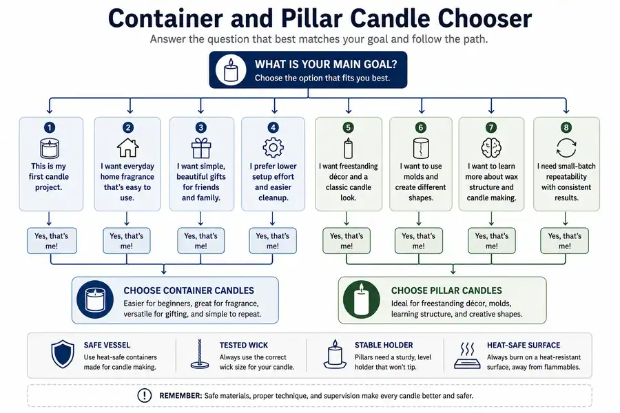 container and pillar candle chooser flowchart