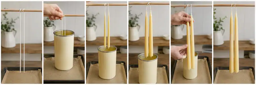 Dipped taper candle steps and wax layers