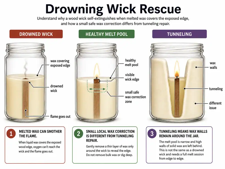 drowning wood wick and wax level