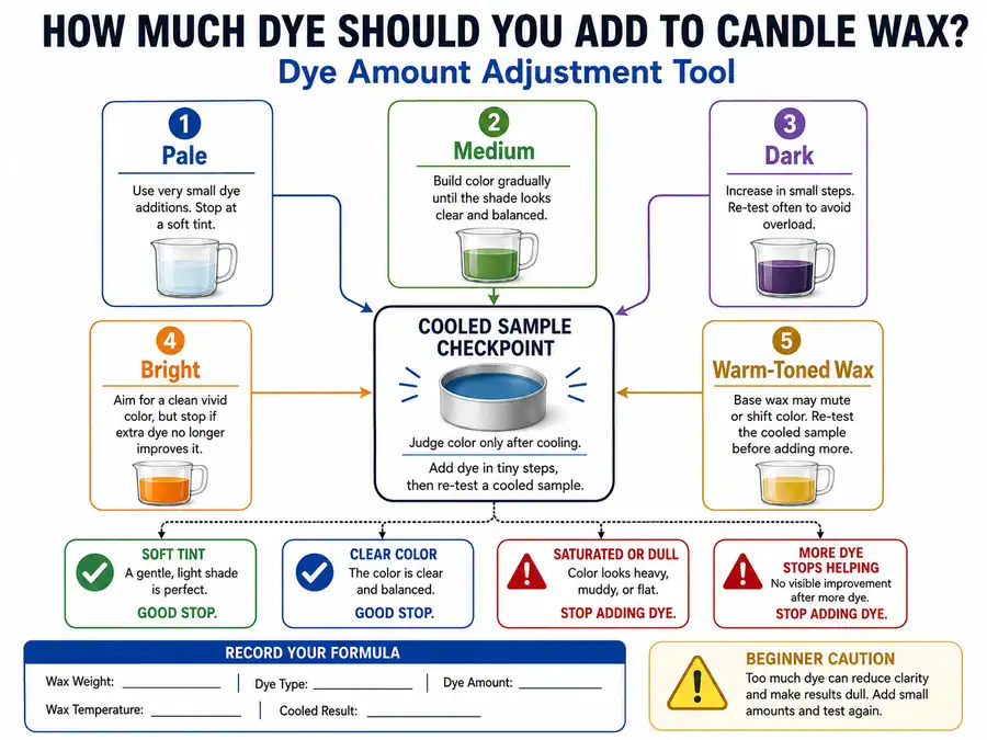 candle dye amount and cooled shade adjustment