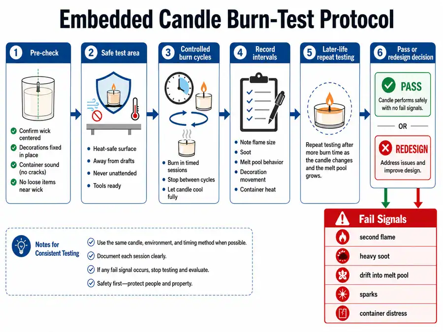 embedded candle burn test protocol and fail criteria