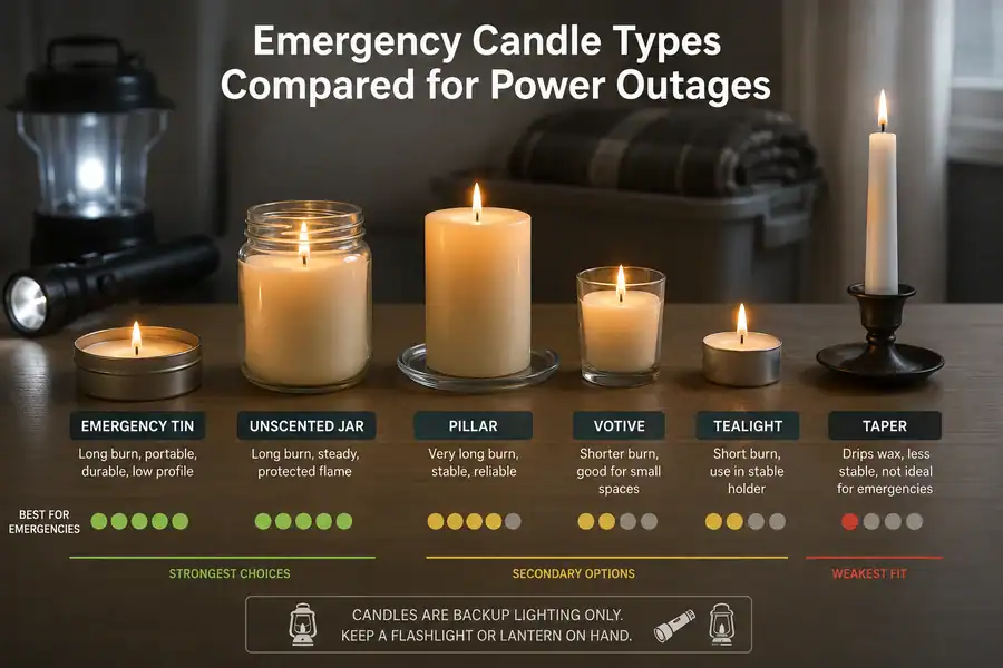Emergency candle types compared for power outages