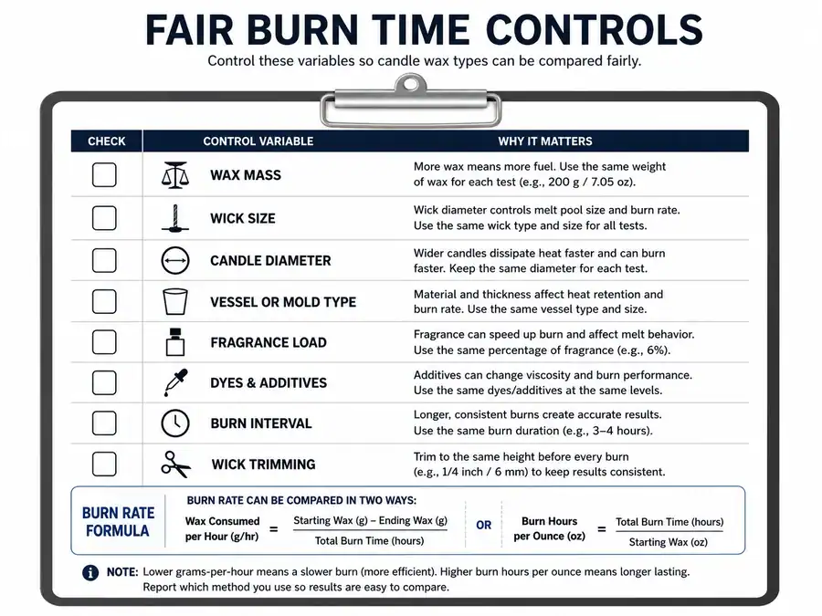burn time controls and fair candle test setup