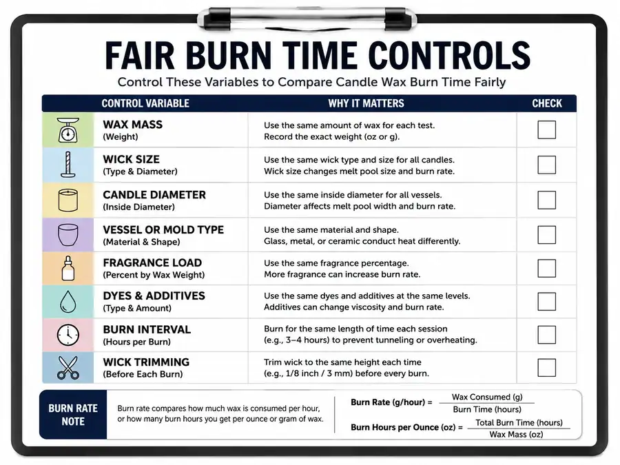 burn time controls and fair candle test setup