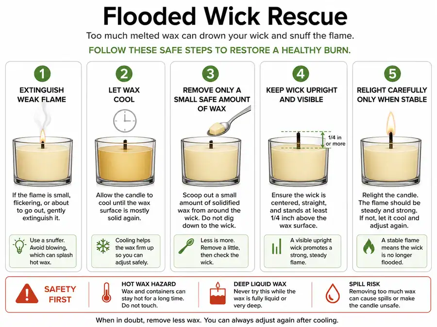 flooded wick rescue and wax control