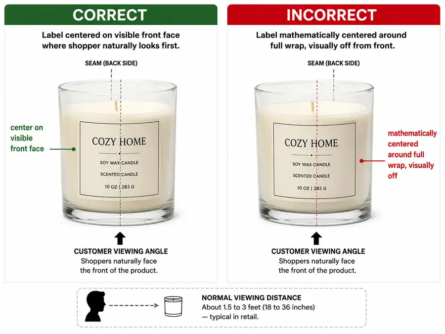 front candle label placement and viewing angle