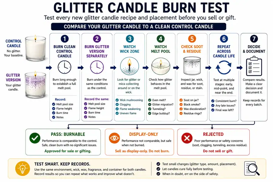 glitter candle burn test and control candle checks