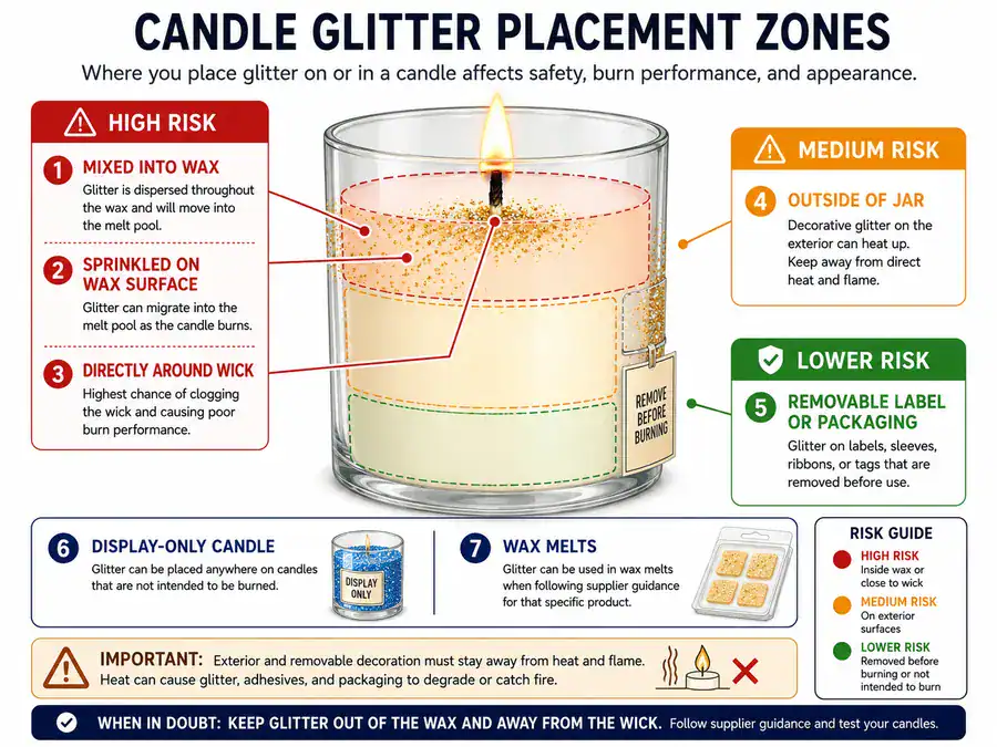 glitter particles and wick fuel path