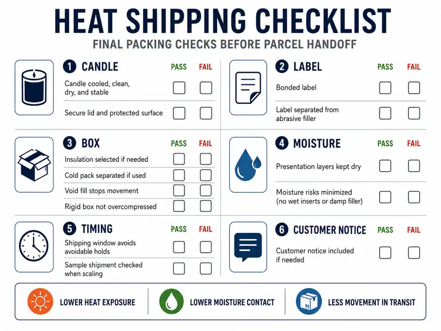 heat shipping checklist and candle packing checks
