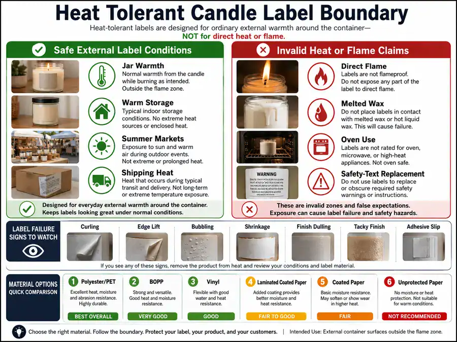 heat-tolerant candle labels and warm storage risks