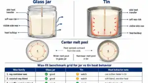 Jar and tin heat behavior and wax fit