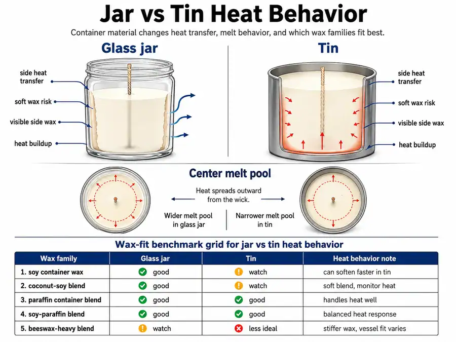 Jar and tin heat behavior and wax fit
