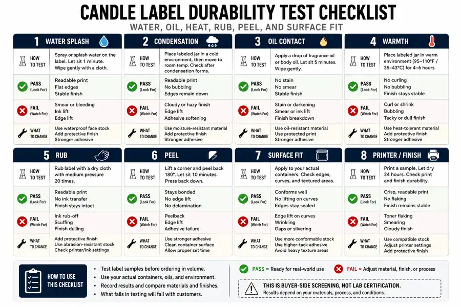water oil heat rub peel and surface tests