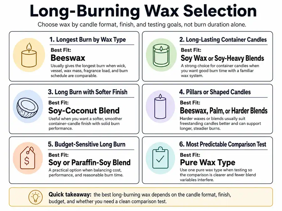 long-burning wax selection and candle format fit