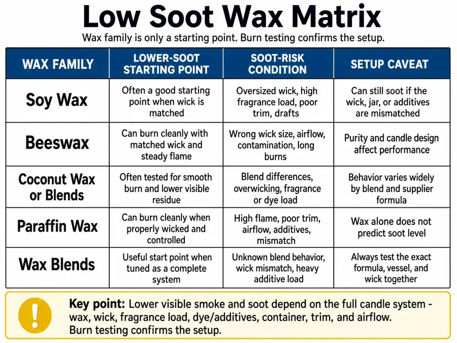 low soot wax matrix and setup caveats