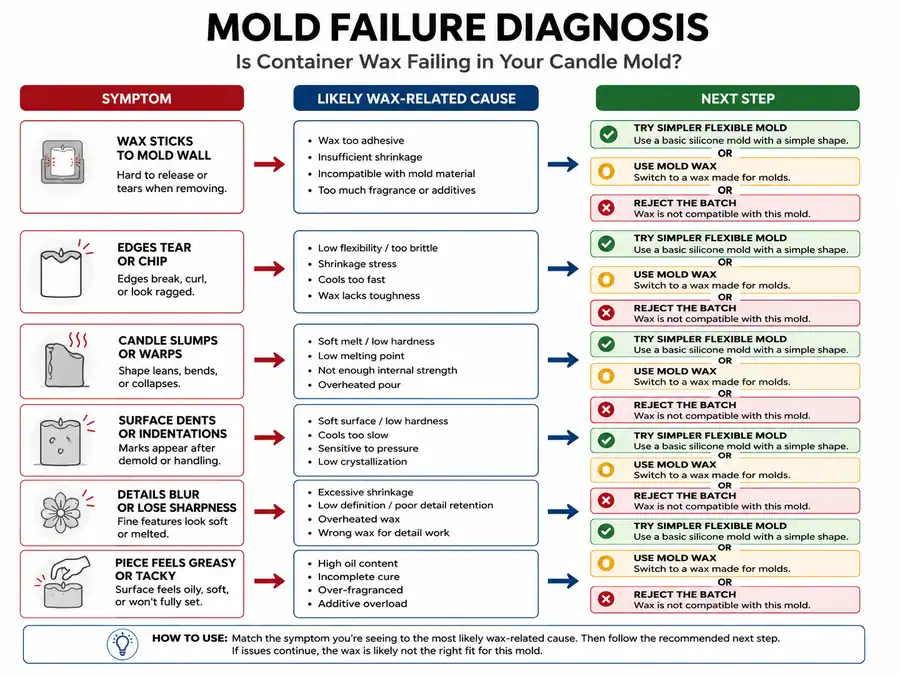 candle mold failure signs and wax fixes