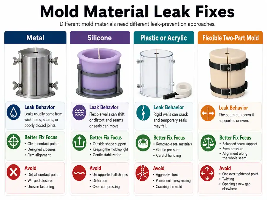 mold materials and leak fixes