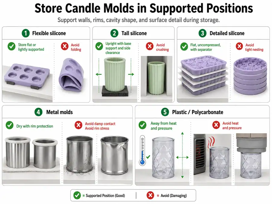 mold shape support and storage positions