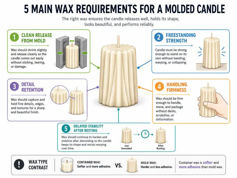 molded candle wax release and shape needs