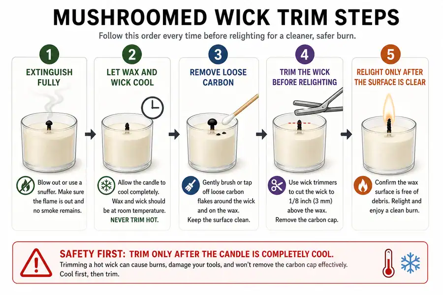 mushroomed wick and trim steps