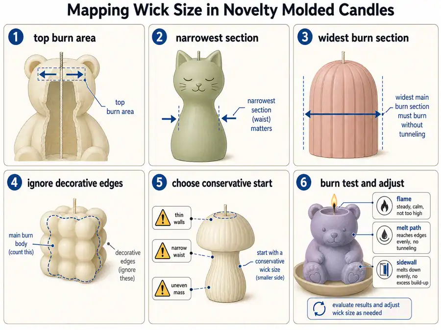 novelty candle burn path and cross-sections