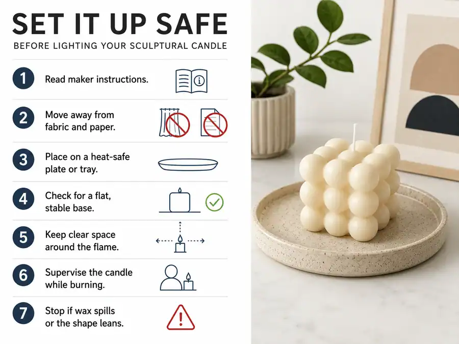novelty candle lighting setup and heat-safe tray
