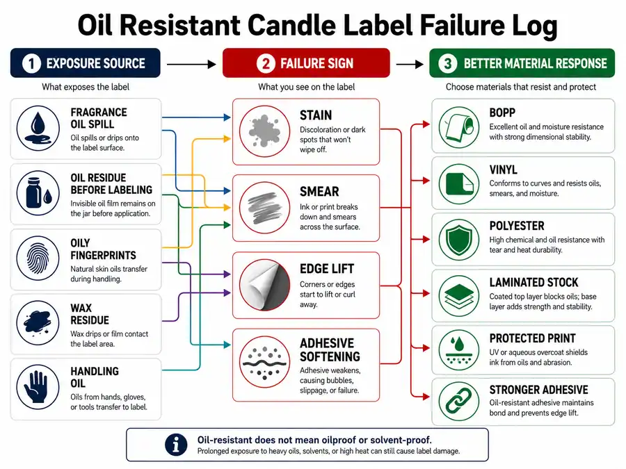oil-resistant candle labels and failure signs